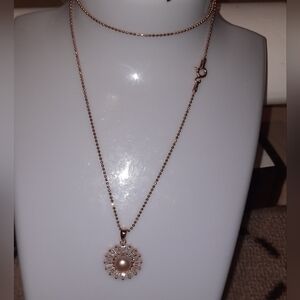 GENUINE FRESHWATER PEARL BAGUETTES CZ 14K ROSE GOLD OVER STERLING SILVER CHAIN